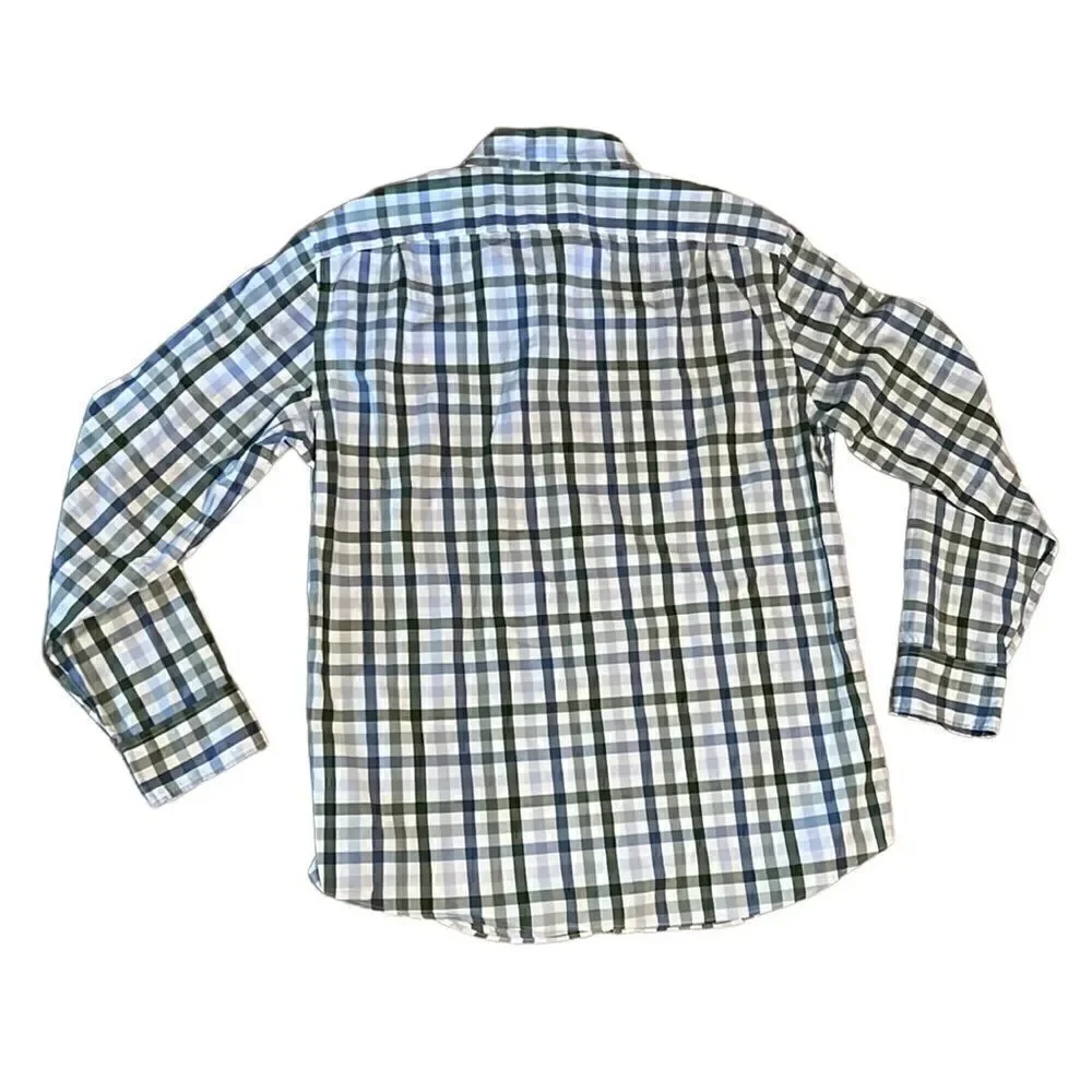 J Crew Men’s XL Blue Green White Striped Long Sleeve Button Down Shirt